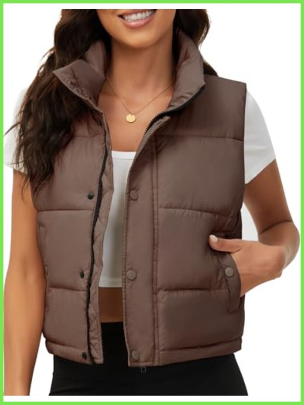 Women's Cropped Puffer Vest Sleeveless Snap Button Padded Outerwear